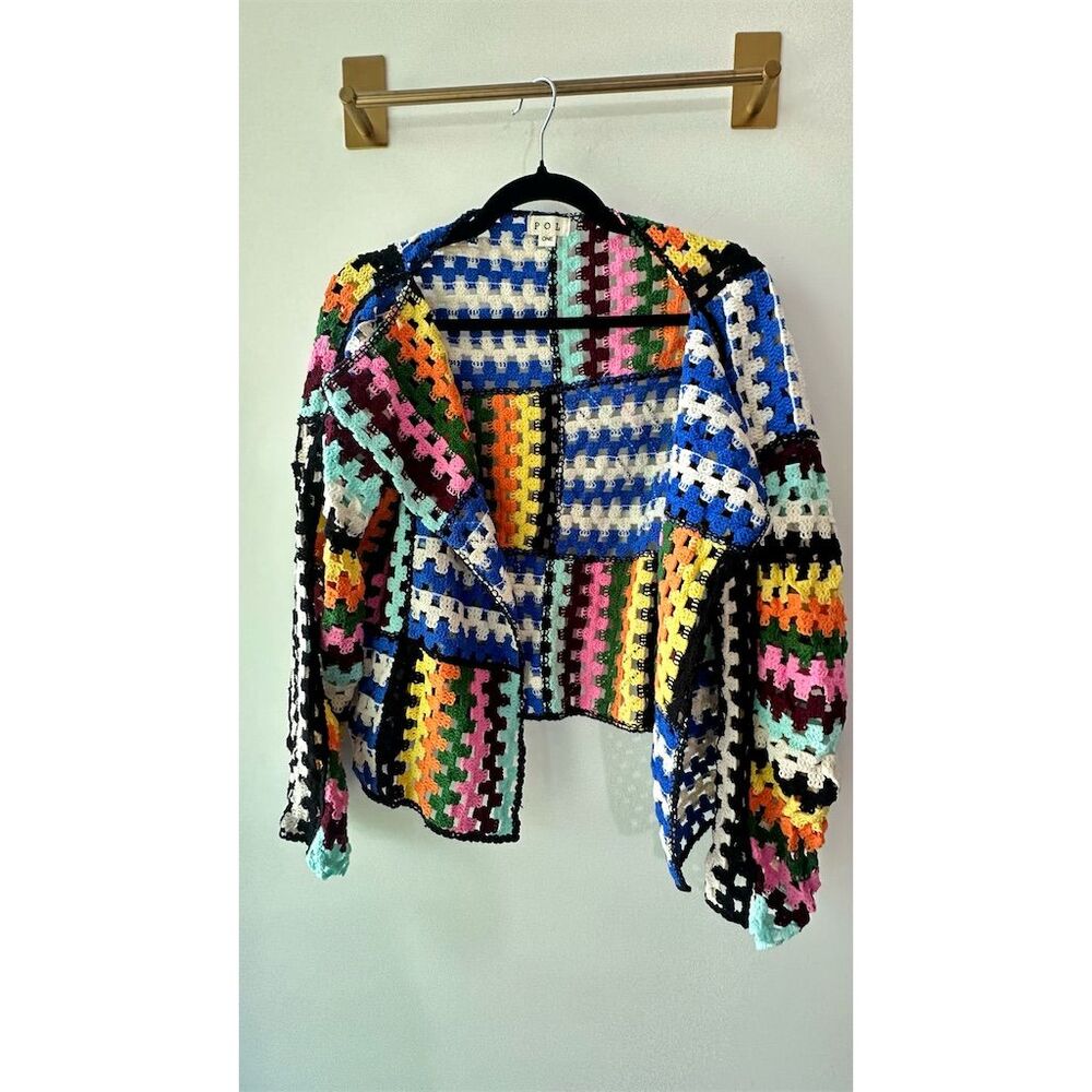 Colorblock Crochet Patchwork Sweater - Multicolor